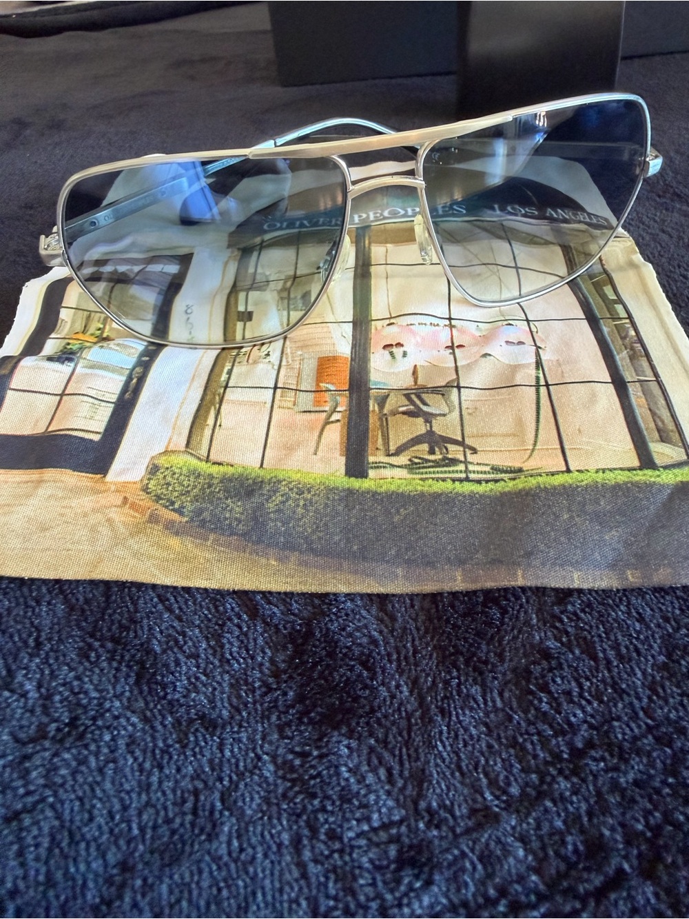 Oliver Peoples Silver Aviator Sunglasses with Gray Gradient Lenses